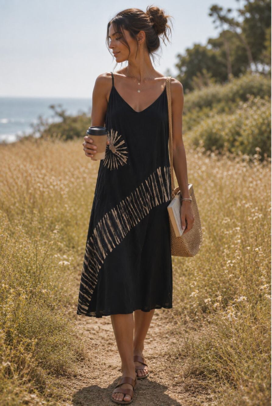 Tie Dye Gauzy Eclectic Unbranded Women's Maxi Dress Back Tie Cotton Coastal
